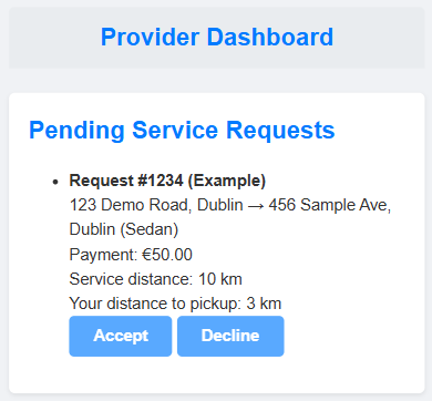 Operator assigned with name and ETA